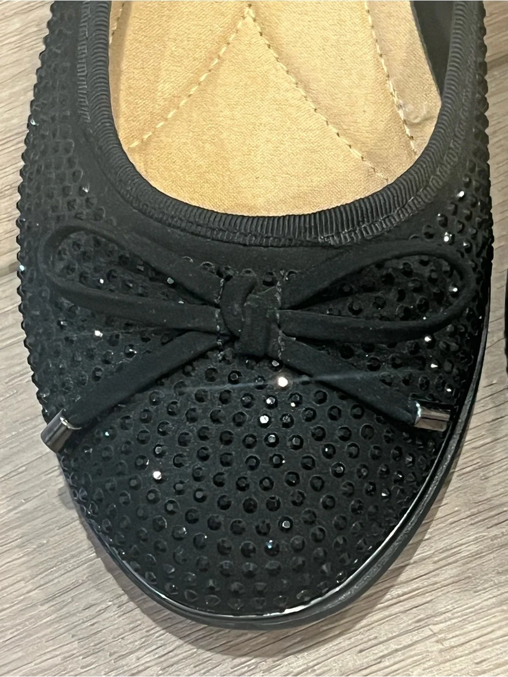 Black Andiamo Ballet Flats Sparkling Rhinestone Embellishments Bows Size 7